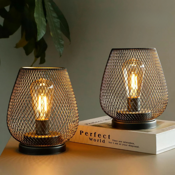 LED Table Lamp Lantern | Wireless Mesh Cage With A Warm Glow