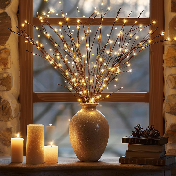 LED Willow Branch Lights | Battery Operated Twig Vase Lighting Set of 2 | Warm White Glow for Living Room &amp; Bedroom