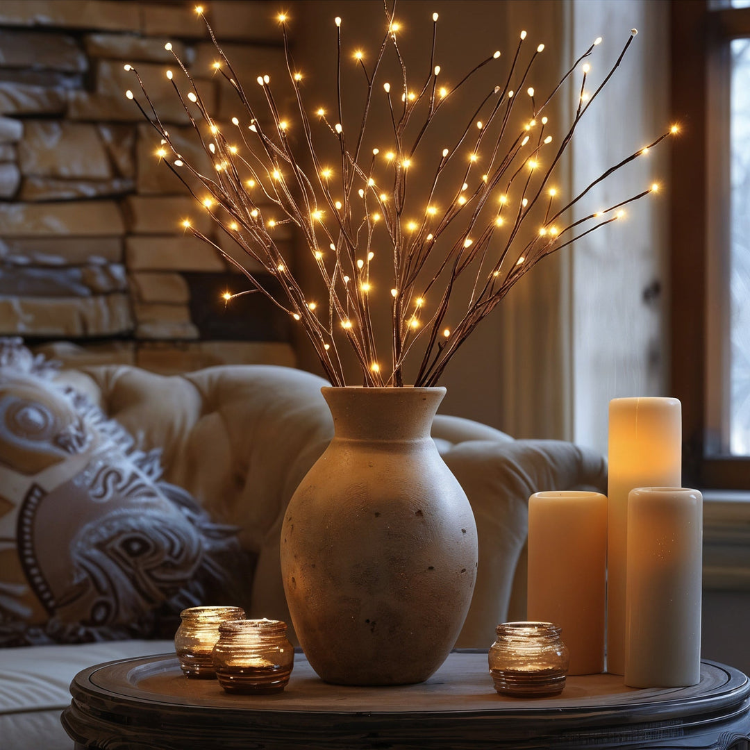 LED Willow Branch Lights | Battery Operated Twig Vase Lighting Set of 2 | Warm White Glow for Living Room & Bedroom