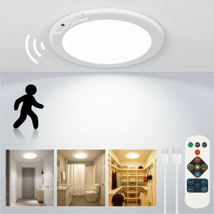 Motion Sensor Ceiling Light Rechargeable LED | Flush Mount Design with Remote Control | 10000mAh Battery, Wireless USB Charging 1