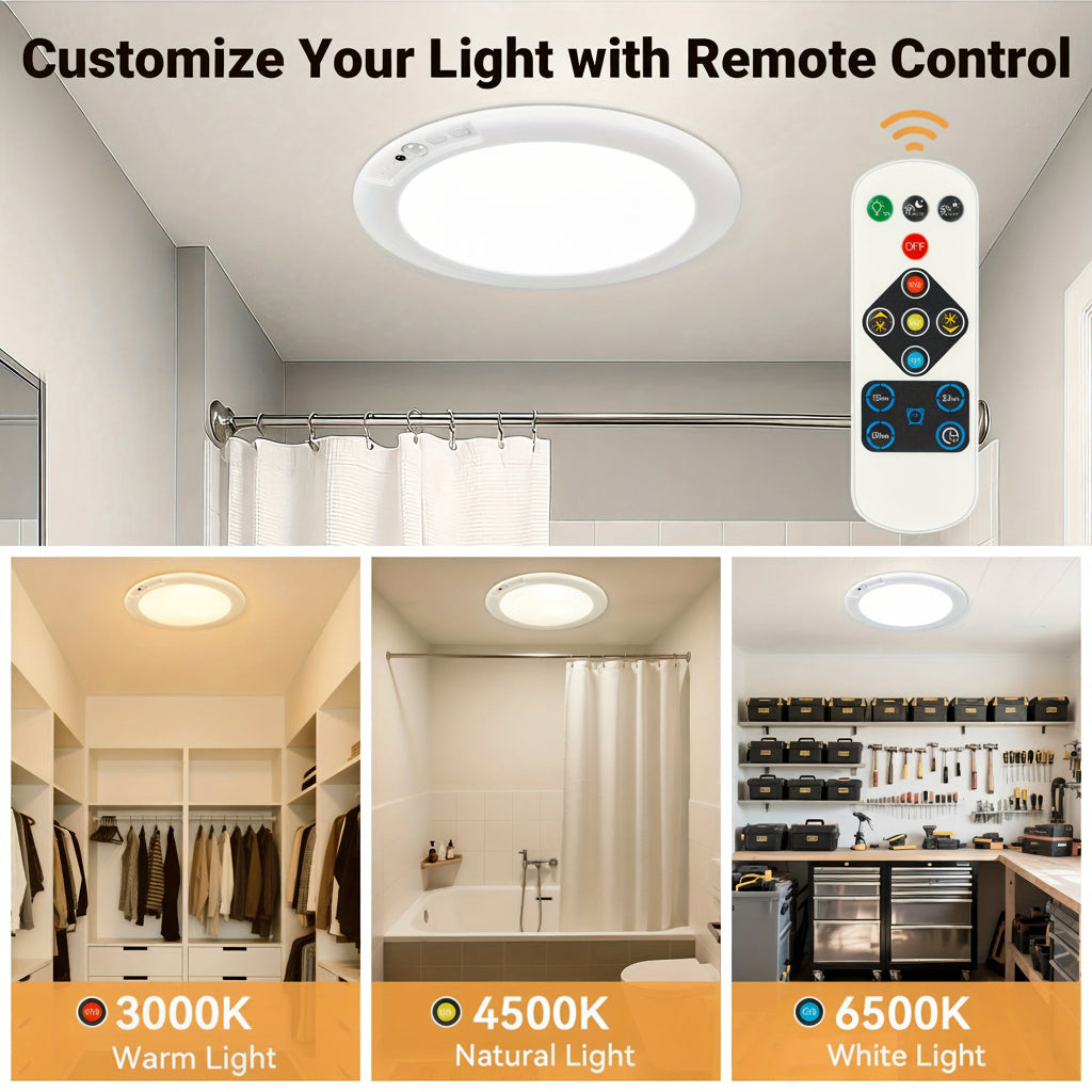 Motion Sensor Ceiling Light Rechargeable LED | Flush Mount Design with Remote Control | 10000mAh Battery, Wireless USB Charging 4