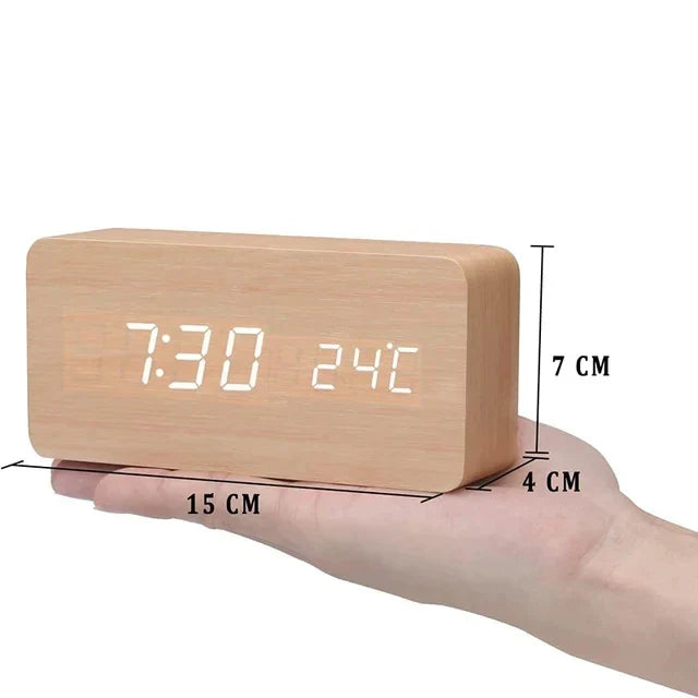 LED Smart Alarm Clock | Modern Voice-Controlled Wooden Design 10
