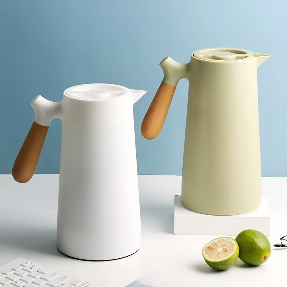 Large Tea Pot | Insulated Vacuum Carafe with Wooden Handle for Hot Tea, Coffee and Water