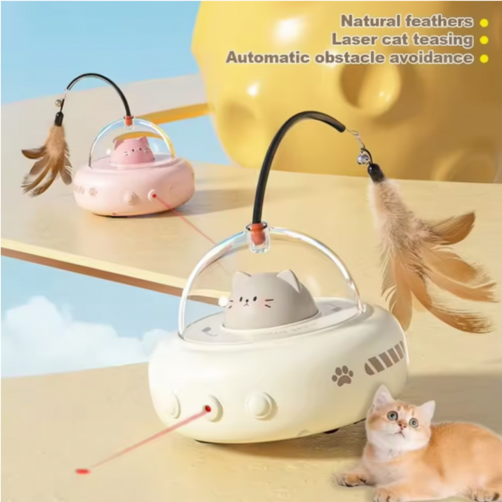 Automatic Laser Cat Toy | Hands-Free Play with Feather Teaser | Random Light Patterns for Daily Exercise &amp; Play 7