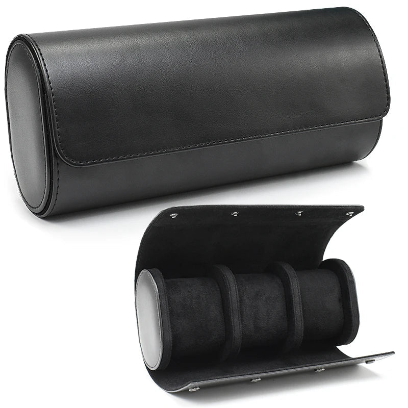 Leather Watch Roll | 3 Slots | Cushioned Interior | Travel Organizer | Brown, Black