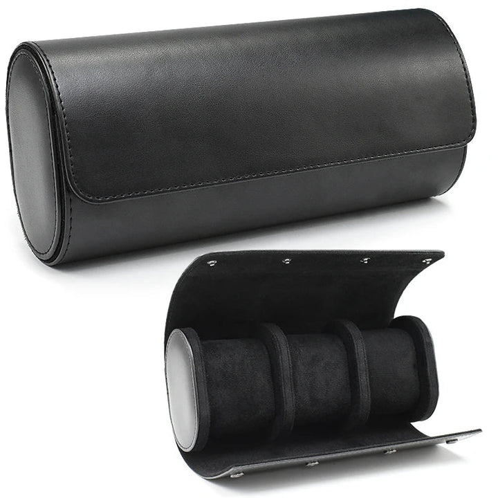 Leather Watch Roll | 3 Slots | Cushioned Interior | Travel Organizer | Brown, Black