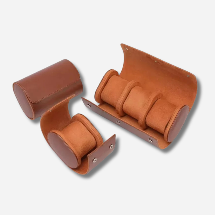 Leather Watch Roll | 3 Slots | Cushioned Interior | Travel Organizer | Brown, Black