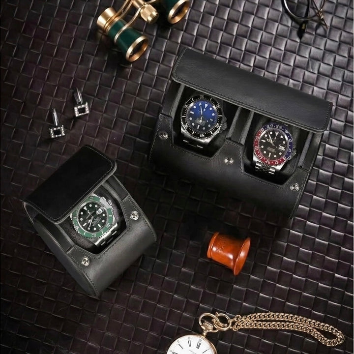 Leather Watch Roll | 3 Slots | Cushioned Interior | Travel Organizer | Brown, Black
