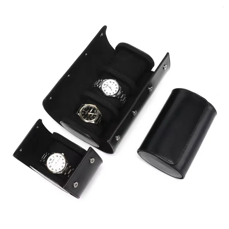 Leather Watch Roll | 3 Slots | Cushioned Interior | Travel Organizer | Brown, Black