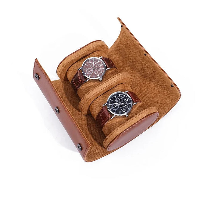 Leather Watch Roll | 3 Slots | Cushioned Interior | Travel Organizer | Brown, Black