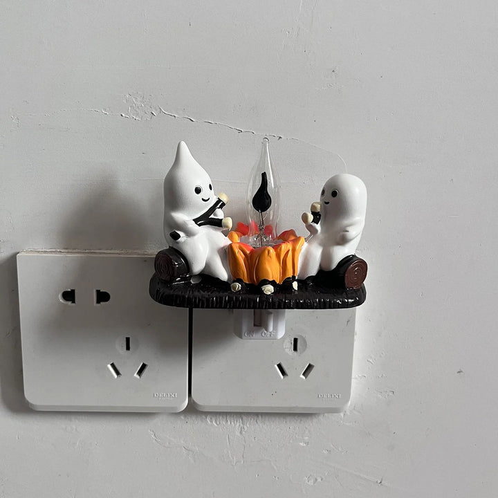 Light-Up Ghost Figurine Halloween Decor | Warm LED Flicker Fire Effect | Battery-Operated Resin Design for Indoor Display