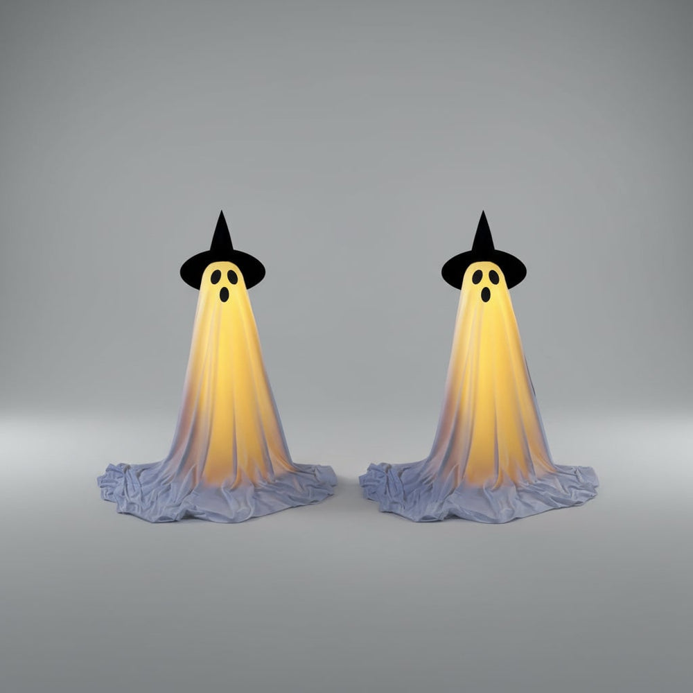 Light Up Ghost Halloween Decoration | One or Two Pack, Adjustable Stand | White Fabric, LED Warm Glow, Indoor & Outdoor Use