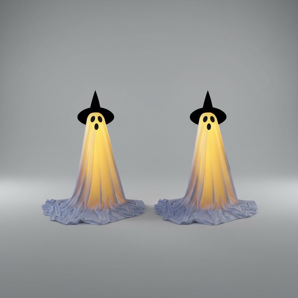 Light Up Ghost Halloween Decoration | One or Two Pack, Adjustable Stand | White Fabric, LED Warm Glow, Indoor &amp; Outdoor Use