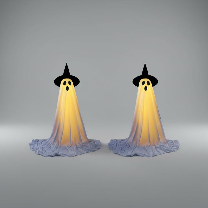 Light Up Ghost Halloween Decoration | One or Two Pack, Adjustable Stand | White Fabric, LED Warm Glow, Indoor &amp; Outdoor Use