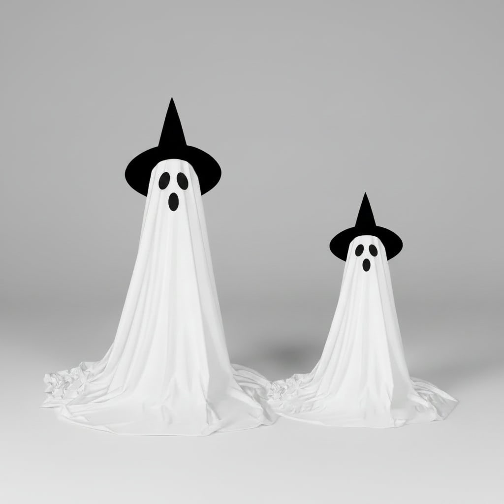 Light Up Ghost Halloween Decoration | One or Two Pack, Adjustable Stand | White Fabric, LED Warm Glow, Indoor &amp; Outdoor Use