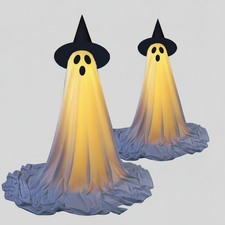 Light Up Ghost Halloween Decoration | One or Two Pack, Adjustable Stand | White Fabric, LED Warm Glow, Indoor &amp; Outdoor Use