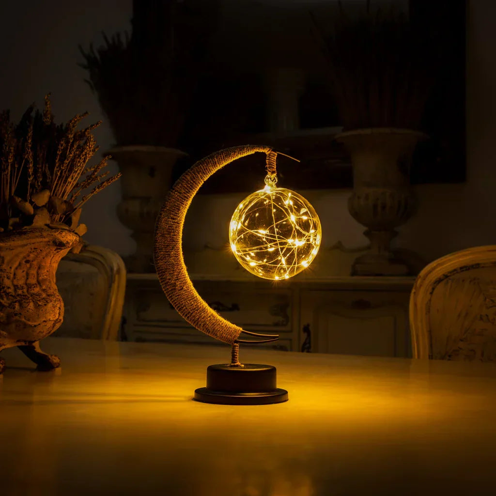 Moon Table Lamp LED 27 cm | Golden Shimmer, Cosmic Purple, Galaxy Blue | Battery-Powered, No Cables, Warm White Glow 2