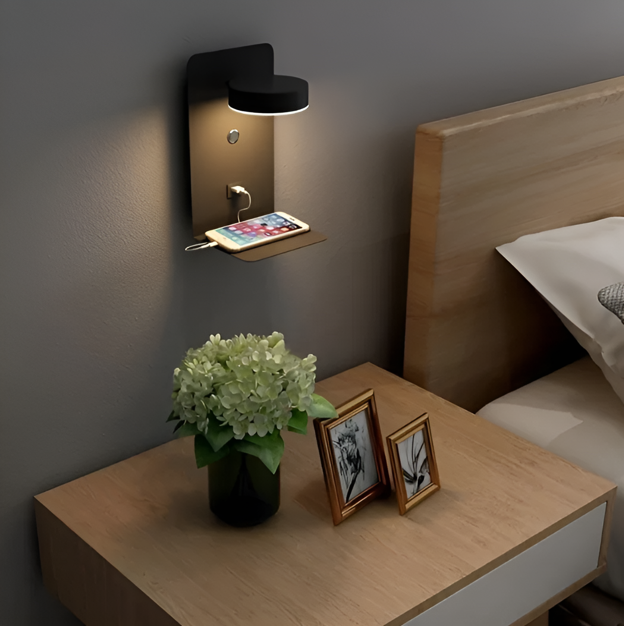 LumiShelf | Modern Minimalist Wall Lamp with Shelf and USB Charging Port 0