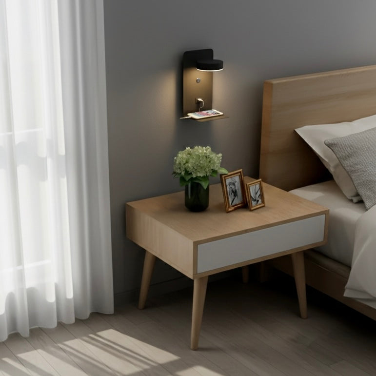 LumiShelf modern minimalist wall lamp with built-in shelf and USB charging port