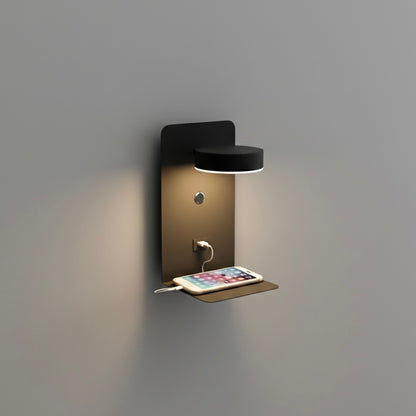 LumiShelf modern minimalist wall lamp with built-in shelf and USB charging port