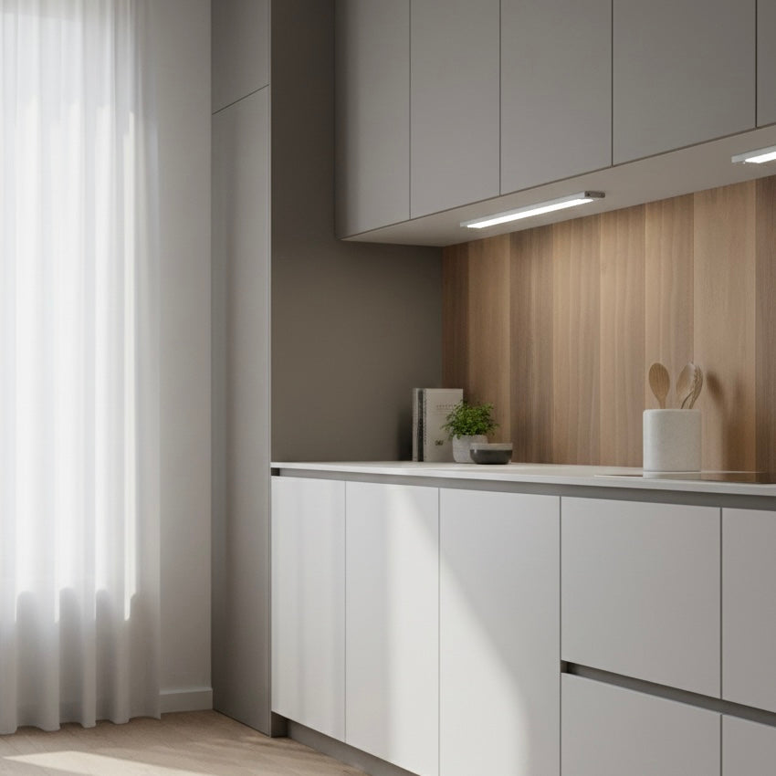 Luminara smart motion-activated LED under cabinet strip light with USB rechargeable battery for closets, kitchens, and shelves