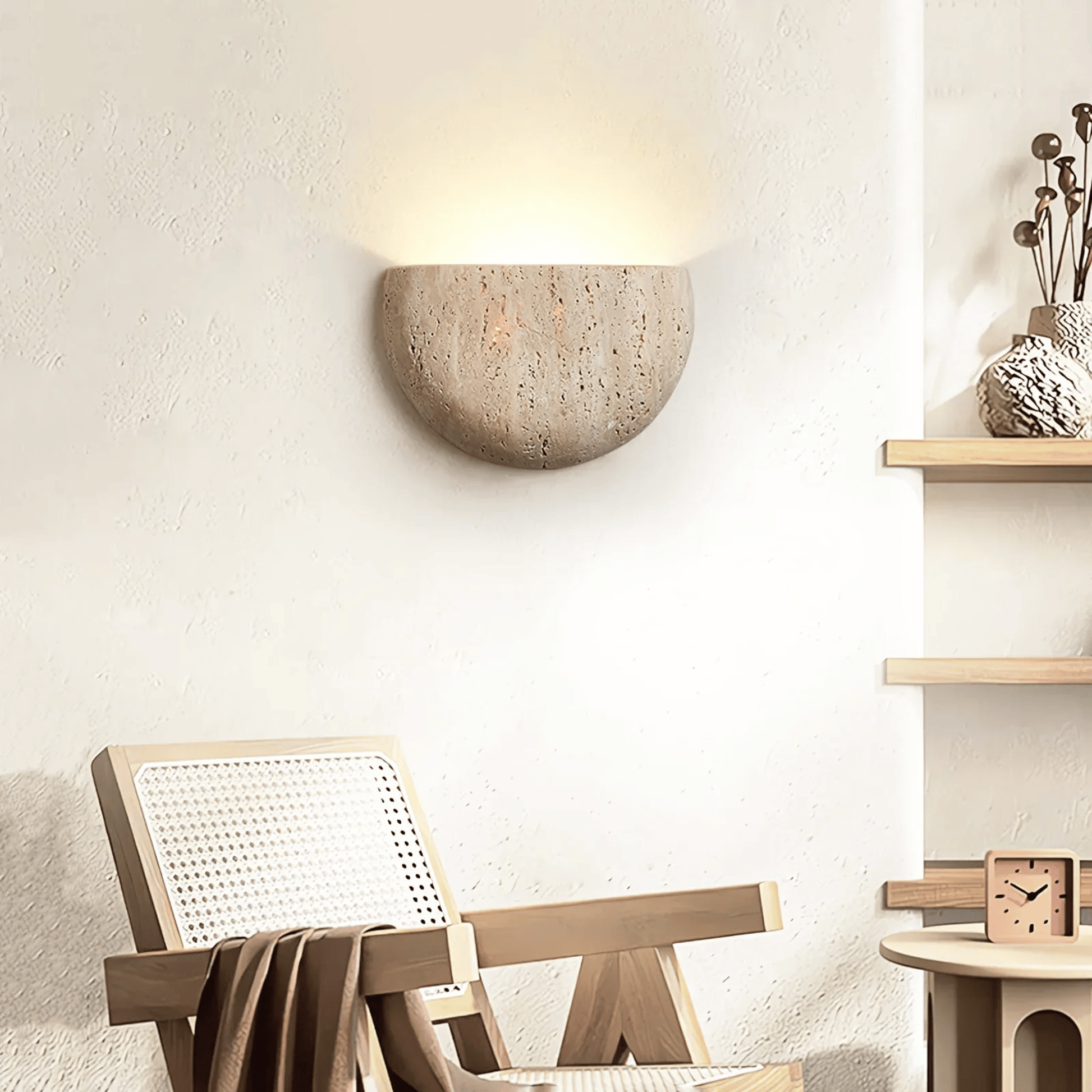 Lumo Wabi-Sabi | Wall Lamp Sconce with Natural Travertine Stone | Minimalist Design for Calming Ambiance 6