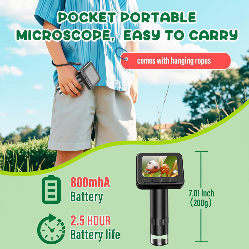 Digital Microscope HD Screen | 50x-1000x Magnification, 1080P Video &amp; Photo Capture | Rechargeable 800mAh Battery 2