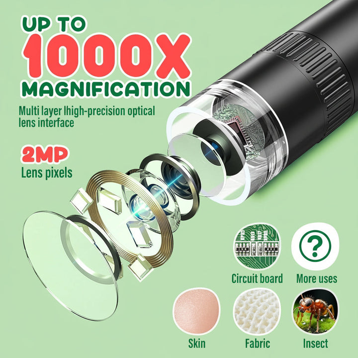 Digital Microscope HD Screen | 50x-1000x Magnification, 1080P Video &amp; Photo Capture | Rechargeable 800mAh Battery 3