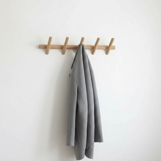 Maeve oak wall rack featuring 5 sturdy hooks for modern home organization