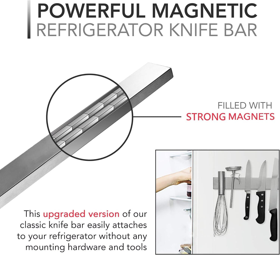 Magnetic Knife and Tools Holder Stainless Steel | 14 Inch Fully Magnetic Bar | Wall or Fridge Mount, No Drilling Needed