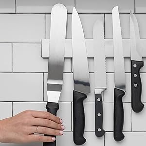 Magnetic Knife and Tools Holder Stainless Steel | 14 Inch Fully Magnetic Bar | Wall or Fridge Mount, No Drilling Needed