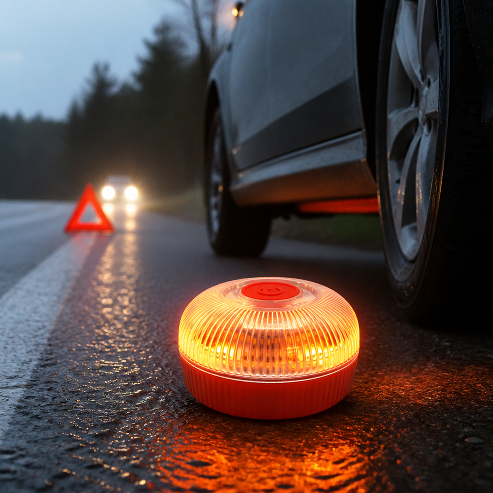 Magnetic Strobe Light | Orange Strobe & Steady White Modes | Replaceable 9V Battery, Instant Magnetic Mount for Vehicles