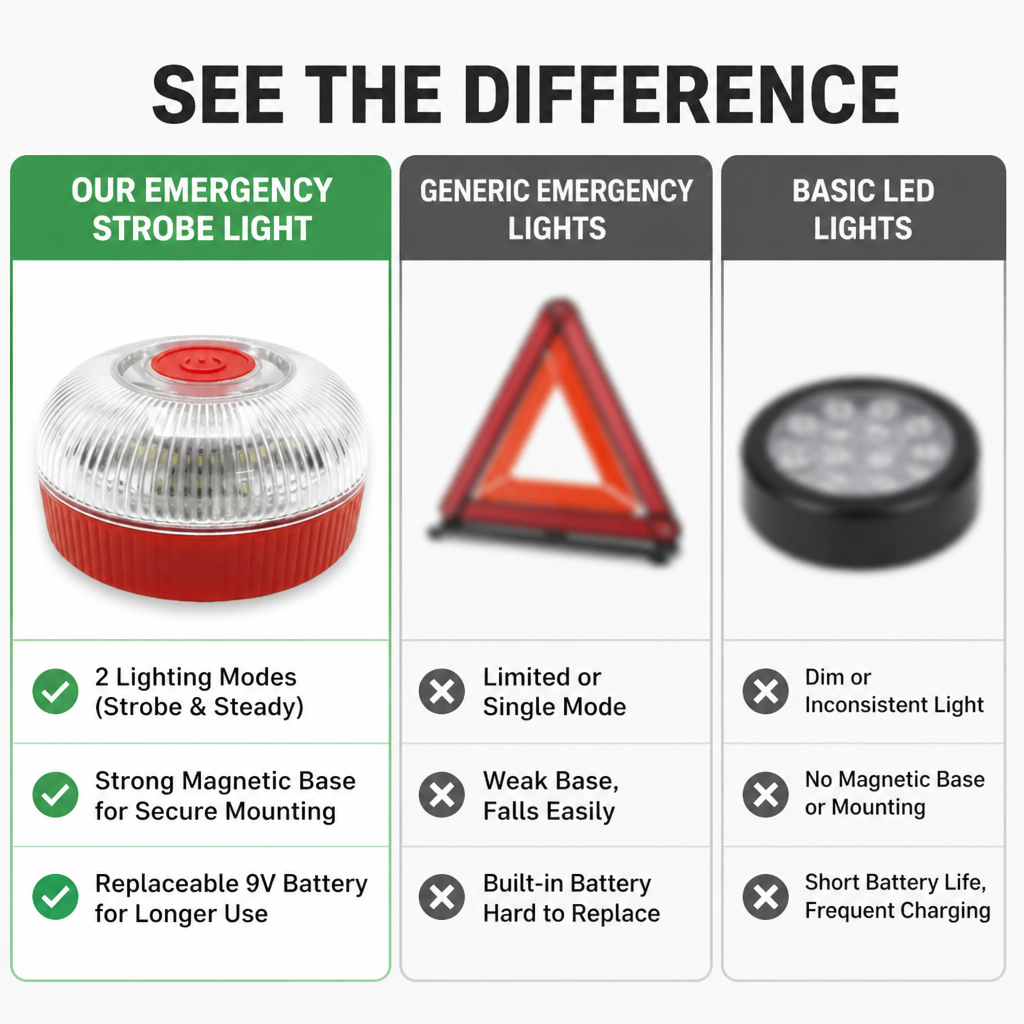Magnetic Strobe Light | Orange Strobe &amp; Steady White Modes | Replaceable 9V Battery, Instant Magnetic Mount for Vehicles