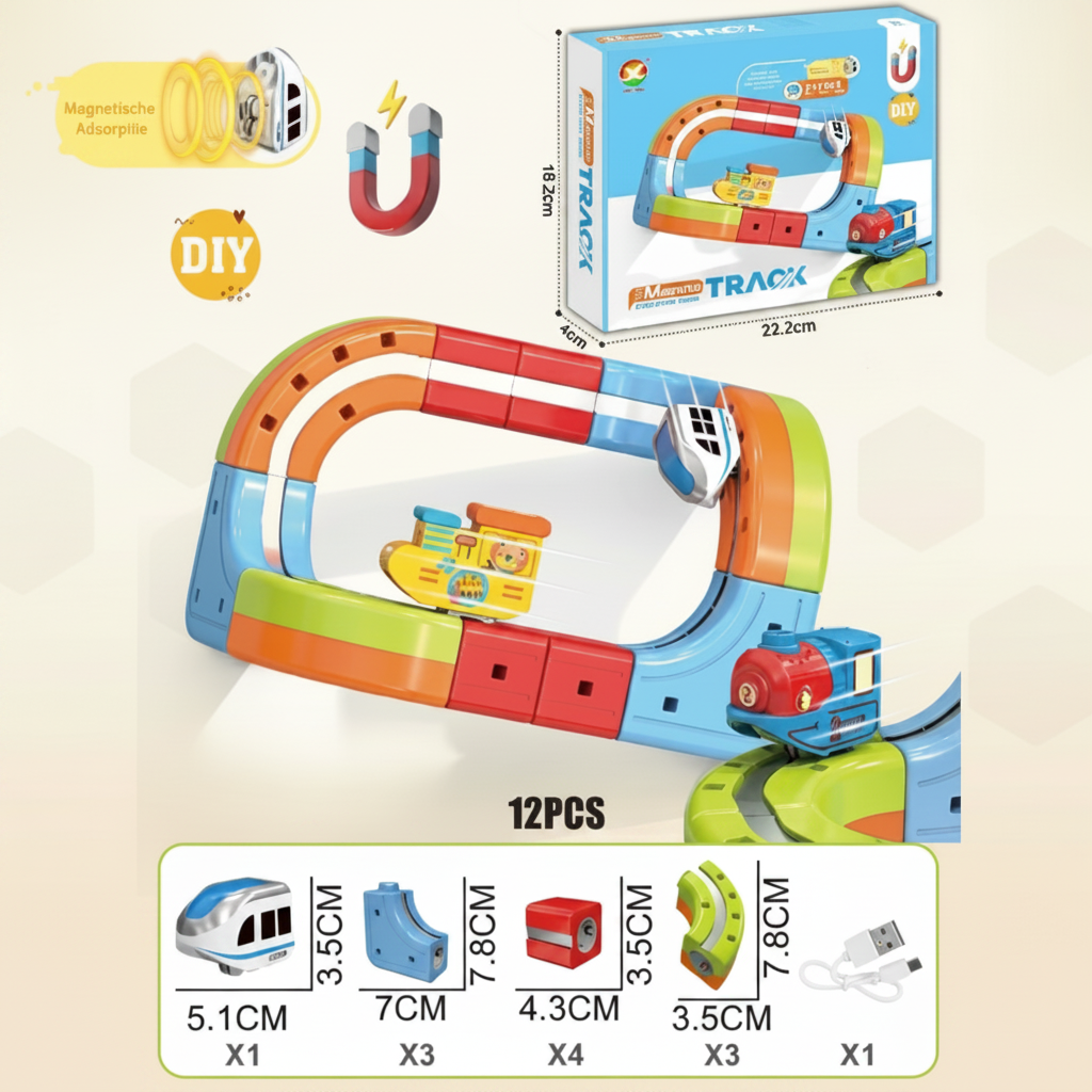 Magnetic Train Set Construction Toy | Modular Magnetic Track System with Electric Train | Creative Building Set