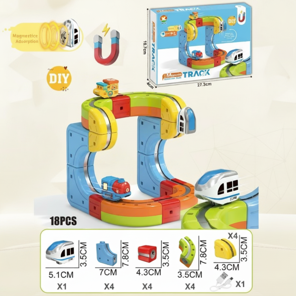 Magnetic Train Set Construction Toy | Modular Magnetic Track System with Electric Train | Creative Building Set