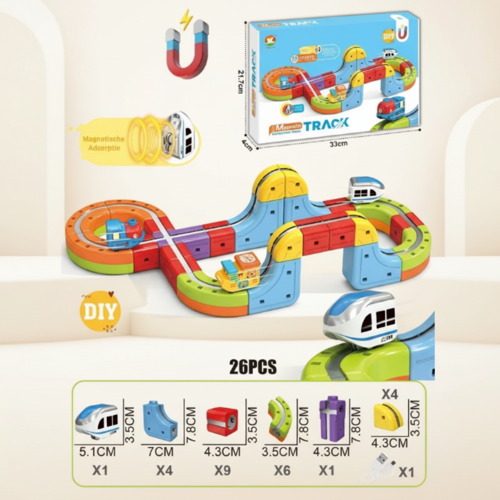 Magnetic Train Set Construction Toy | Modular Magnetic Track System with Electric Train | Creative Building Set