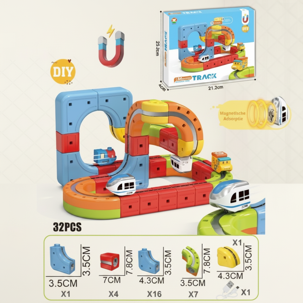 Magnetic Train Set Construction Toy | Modular Magnetic Track System with Electric Train | Creative Building Set