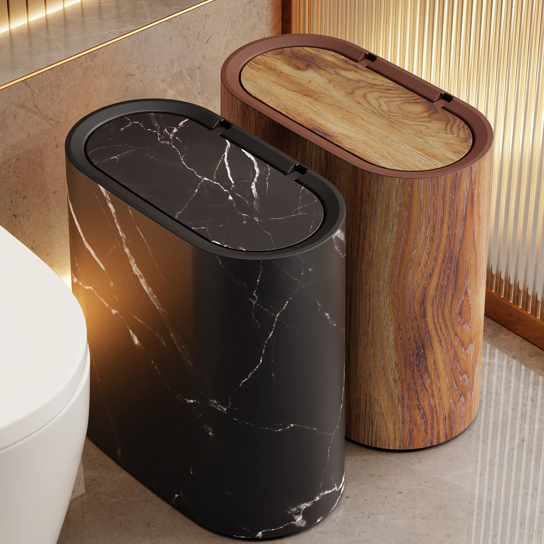 Marble Pattern Trash Can | Modern Bathroom &amp; Kitchen Bin with Lid 1