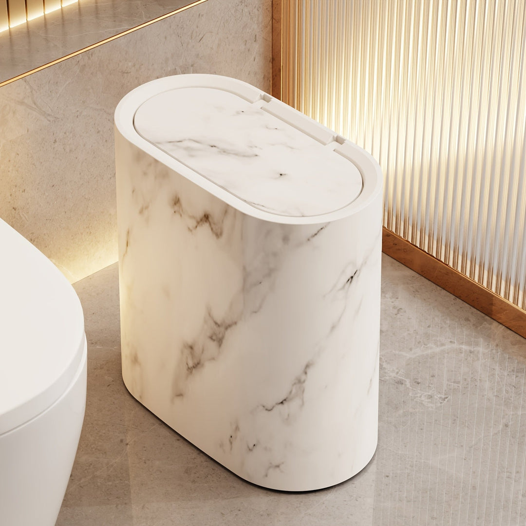 Marble Pattern Trash Can | Modern Bathroom &amp; Kitchen Bin with Lid 2