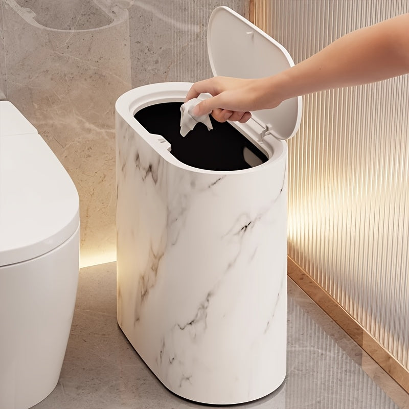 Marble Pattern Trash Can | Modern Bathroom &amp; Kitchen Bin with Lid 3