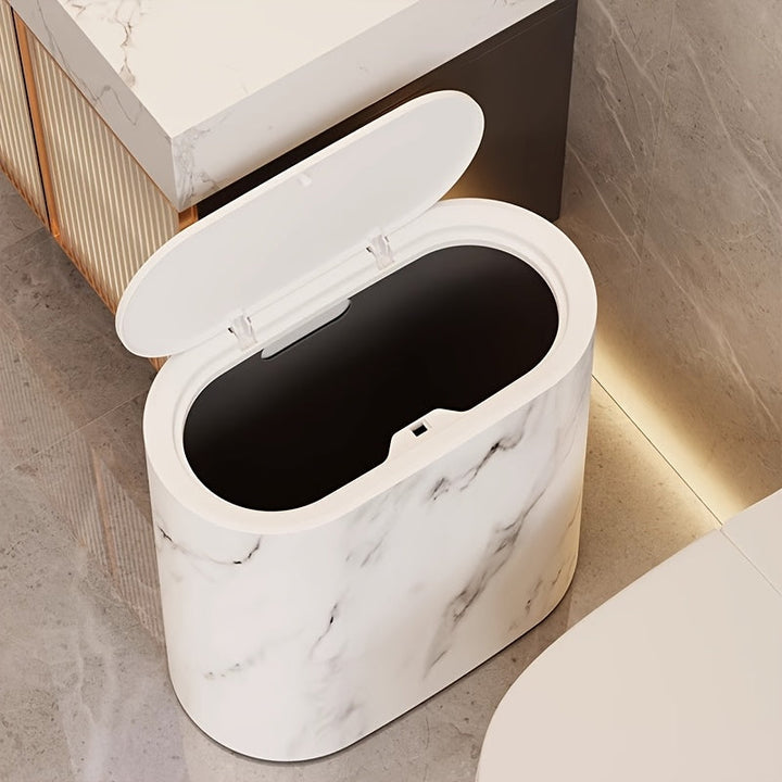 Marble Pattern Trash Can | Modern Bathroom &amp; Kitchen Bin with Lid 5