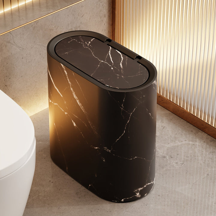 Marble Pattern Trash Can | Modern Bathroom &amp; Kitchen Bin with Lid 7