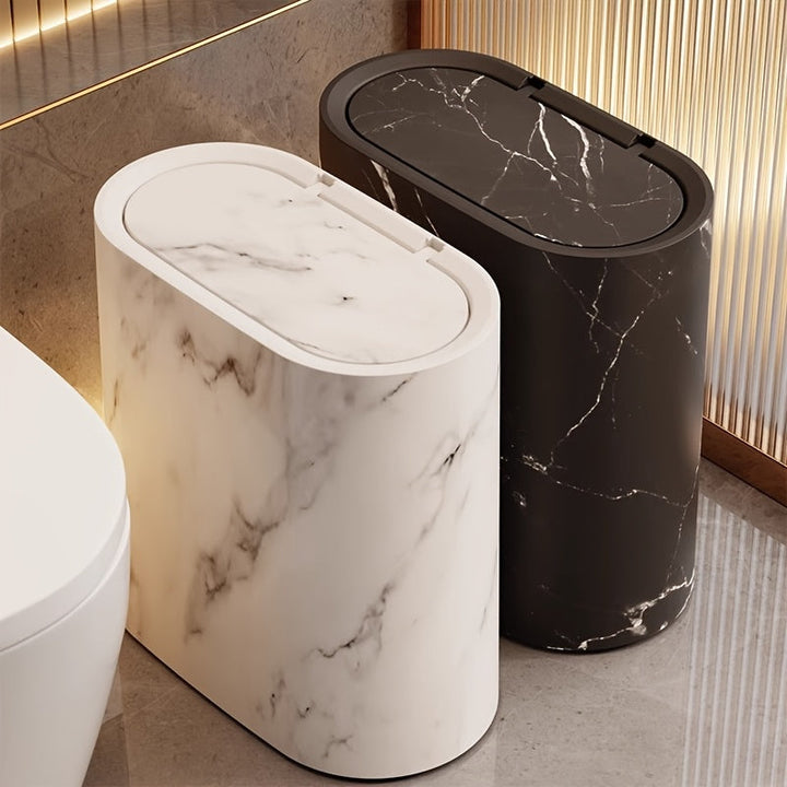 Marble Pattern Trash Can | Modern Bathroom &amp; Kitchen Bin with Lid 9