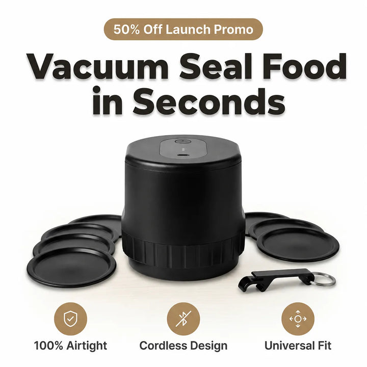 Mason Jar Vacuum Sealer | Cordless One-Touch Sealing | Fits Wide &amp; Regular Mouth Jars for Long-Lasting Pantry Freshness