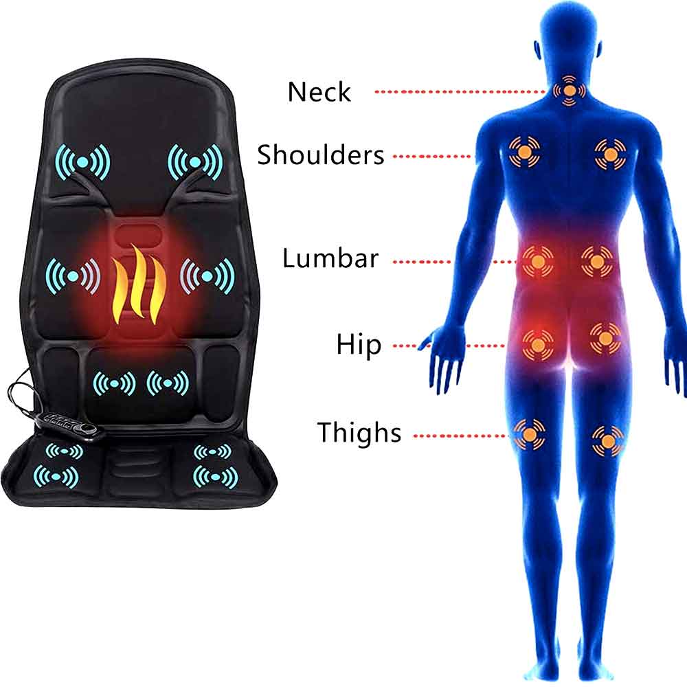 Massage Chair Pad with Heated Back &amp; Neck Cushion | 8 Modes, Shiatsu &amp; Kneading Rollers | Heat Therapy, Car &amp; Home Use