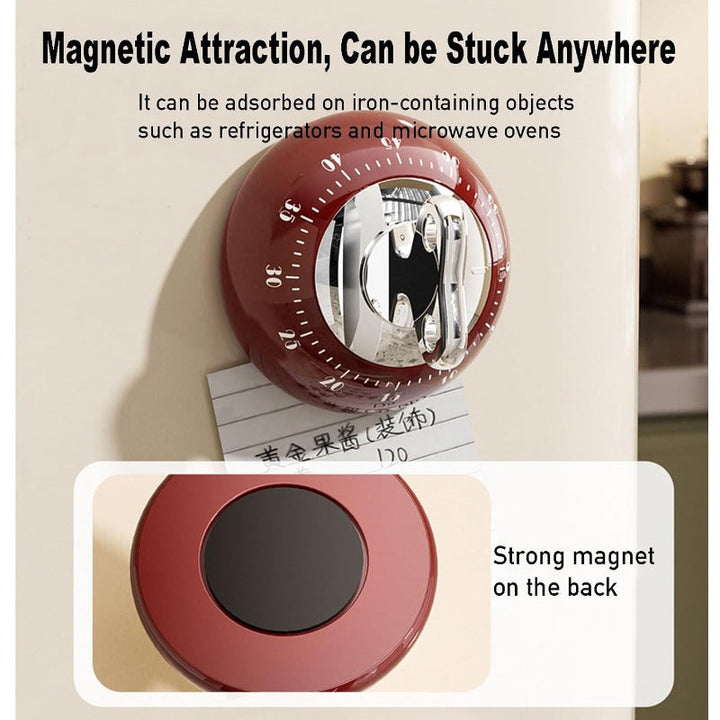 Mechanical Kitchen Timer Stainless Steel | Magnetic Base, Cream/Green/Red | No Batteries Needed, 55-Minute Wind-Up Countdown