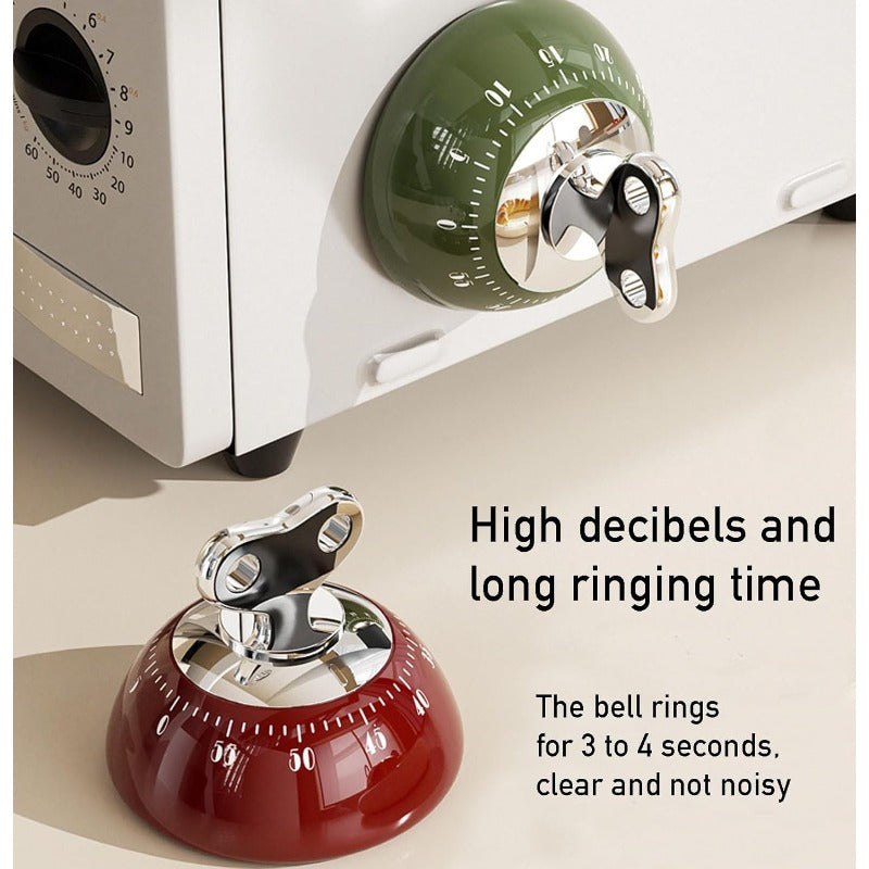 Mechanical Kitchen Timer Stainless Steel | Magnetic Base, Cream/Green/Red | No Batteries Needed, 55-Minute Wind-Up Countdown
