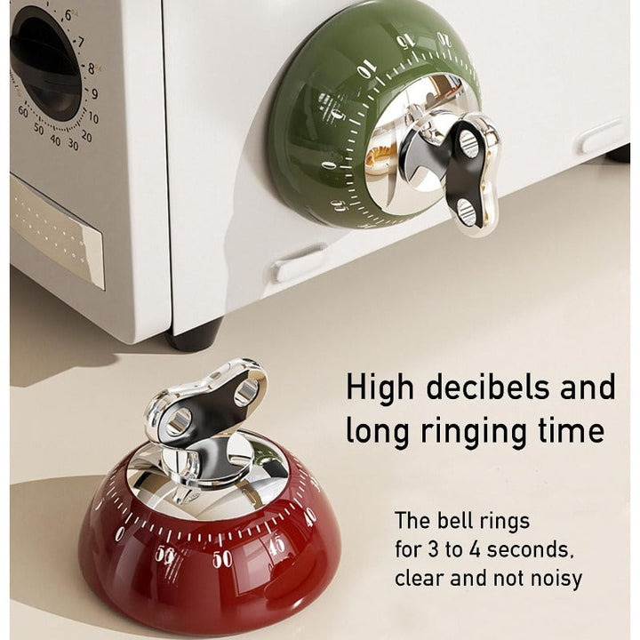 Mechanical Kitchen Timer Stainless Steel | Magnetic Base, Cream/Green/Red | No Batteries Needed, 55-Minute Wind-Up Countdown