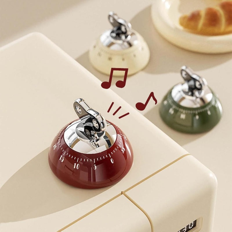 Mechanical Kitchen Timer Stainless Steel | Magnetic Base, Cream/Green/Red | No Batteries Needed, 55-Minute Wind-Up Countdown