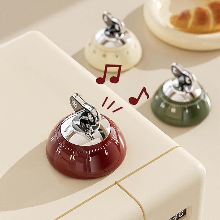 Mechanical Kitchen Timer Stainless Steel | Magnetic Base, Cream/Green/Red | No Batteries Needed, 55-Minute Wind-Up Countdown